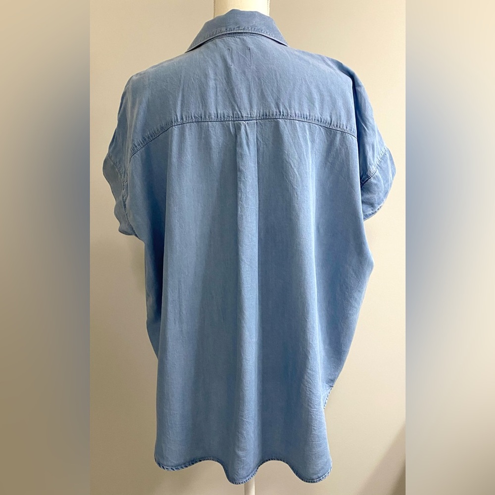 GAP Womens L Solid Blue Oversized Denim Top Boho 90s Minimalism Cottagecore - Picture 4 of 13